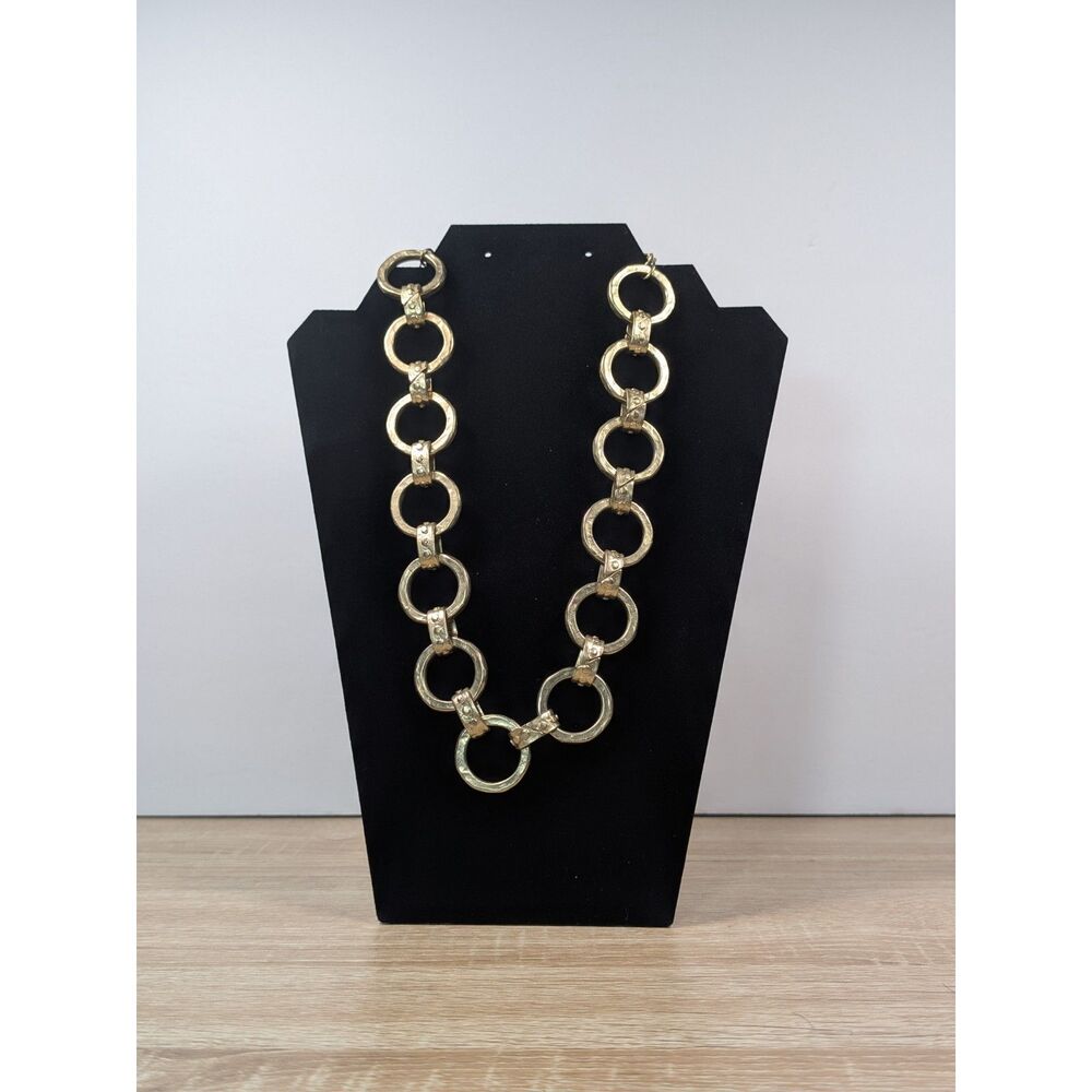 23” CHICO’S Gold Tone Hammered Link Necklace – Chunky – Designer Fashion Jewelry